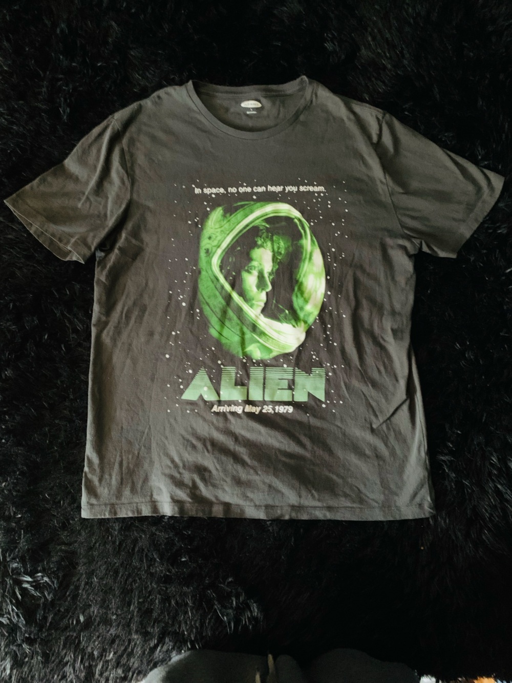 Vintage Black Ailen Tee with Green Graphic (in space no one can hear you scream)